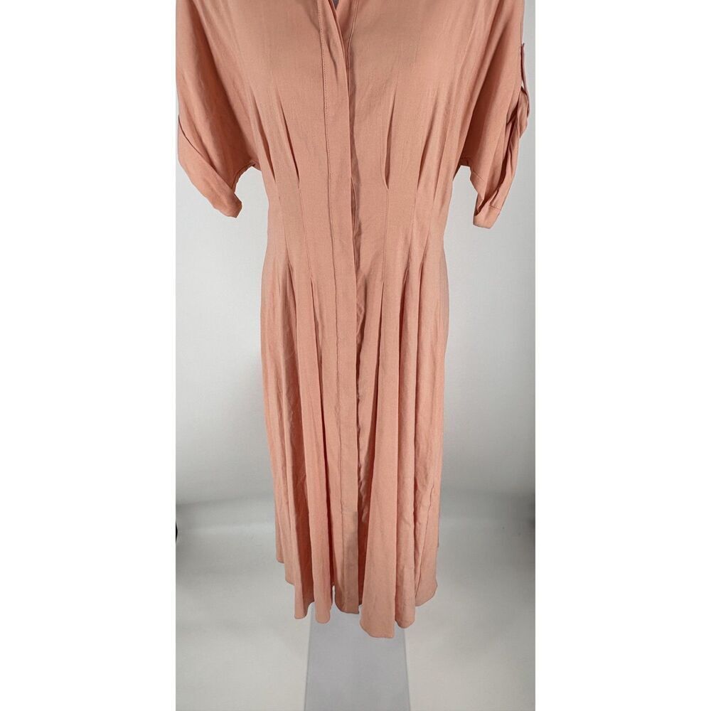 Veronica Beard Blush Pink Pleated Shirt Dress | Button Front Mid - Picture 5 of 12